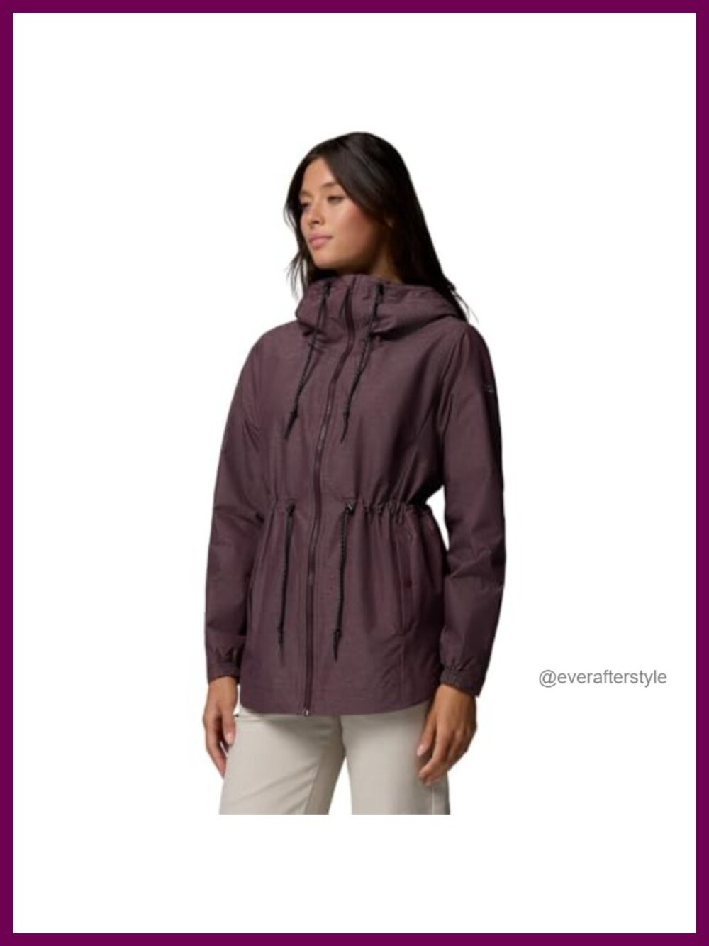 Waterproof Rain Jacket Mesh Lined Cinchable Waist Drawcord Hood Long Sleeve